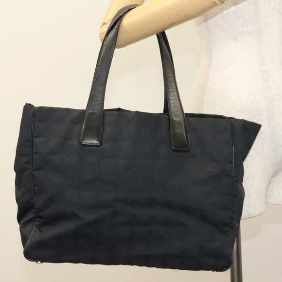 CHANEL New Travel line Tote Bag Nylon Gold Black CC Auth 132226 - Picture 1 of 15